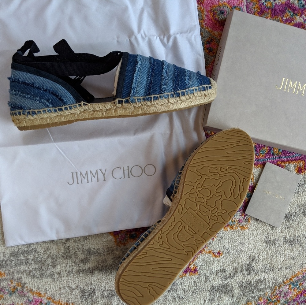 Jimmy Choo Dolphin Denim Striped Espadrille NWB - Picture 4 of 4